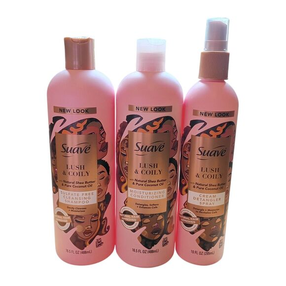 Suave Lush & Coily 3 Pk Cream Detangler Spray, Shampoo, & Conditioner - Picture 1 of 1